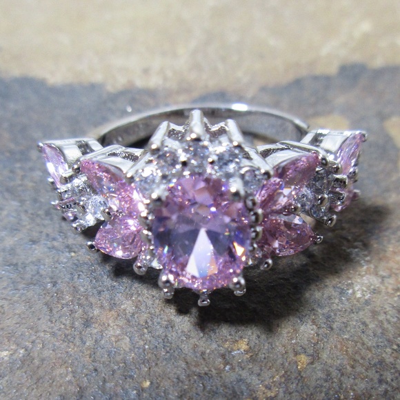 Pink Ice & white CZ cocktail ring Size 6, 7 1010 - Picture 6 of 8